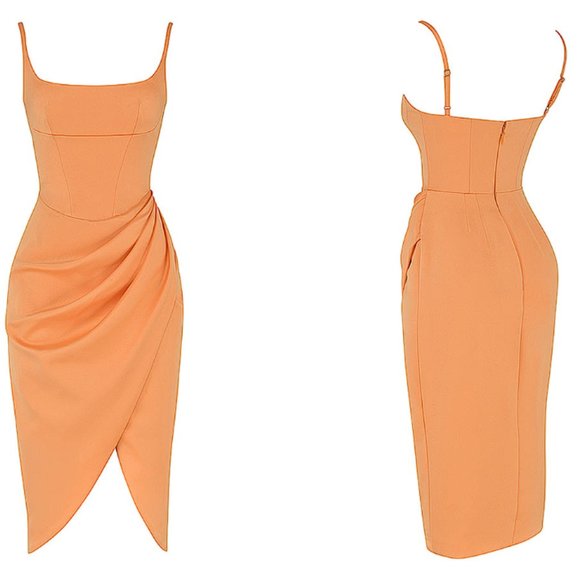 House of CB ‘Bianca’ Tangerine Satin Pleated Corset Midi Dress NWOT - Picture 12 of 12
